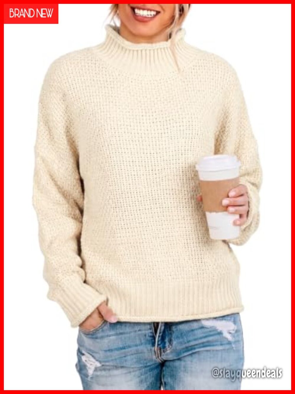 Cable Knit Turtleneck Chunky Pullover Sweater Oversized